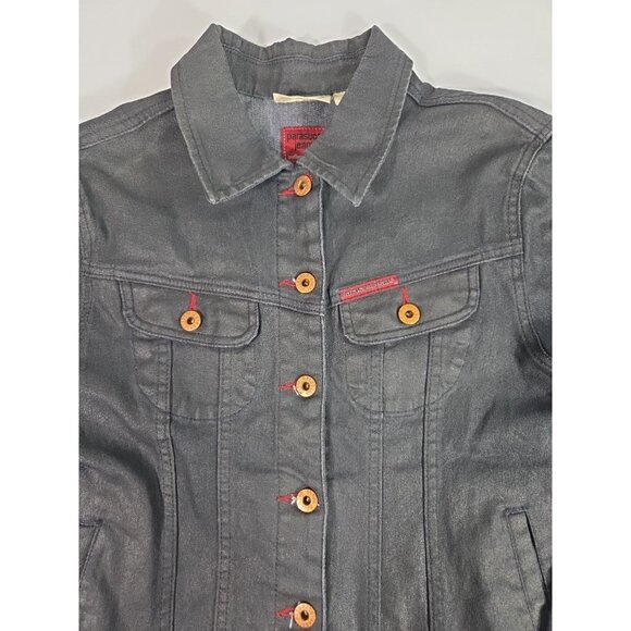 Y2K Parasuco Waxed Denim Dark Wash Contrast Stitch Cropped Jacket Sz M - Picture 2 of 6